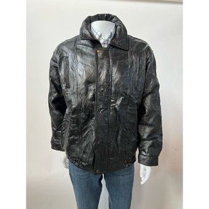 Vintage Maxam Mens Leather Jacket Black Grain Lambskin Zipped Pockets Collared L